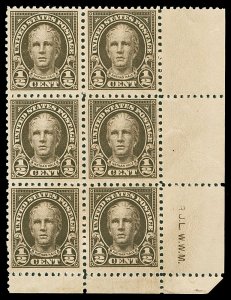 Scott 551 ½¢ Nathan Hale Block of 6 with Engraver's Initials Mint NH