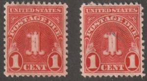 Usa stamp, Scott# J80, used pair of stamps, perf 11.0x10.5, 1 cent, #J80