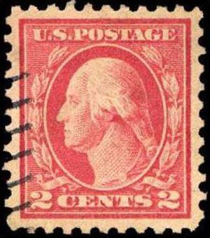 USA 1916-17 Flat Press P.10 Washington  Carmine 2c USED SC 463 YV 202 Type B ...