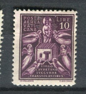 VATICAN; 1938 early AIRMAIL issue fine Mint hinged 10L. value