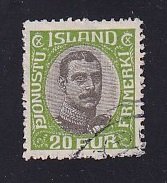 Iceland    #O45   used   1920  Christian X   20a   centre in grey-black