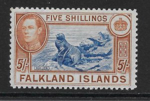 FALKLAND ISLANDS SG161c 1949 5/= DULL BLUE & YELLOW-BROWN MTD MINT