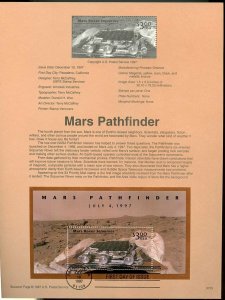 UNITED STATES 1997 MARS PATHFINDER SOUVENIR SHEET SOUVENIR PAGE FD CANCELED