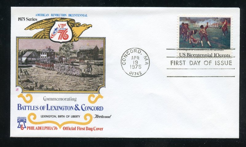 US 1563 Battle Lexington & Concord UA Fleetwood cachet FDC