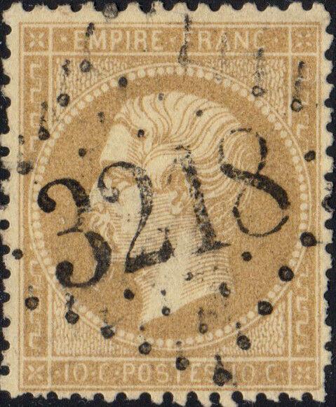 FRANCE - Yv.21 10c bistre obl. GC 3218 (Roubaix - frappe superbe)