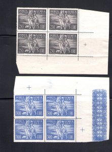 1948 Vatican Splendid Quartina Corner of sheet Air Mail Tobia n . 16/17 2 value