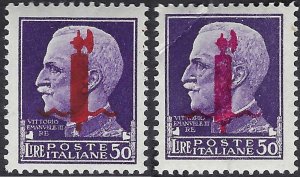 Italy RSI Imperiale 50 Lire Fascio Overprints – Verona & Firenze Shade Pair