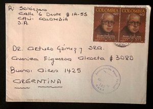 CM) 1999. COLOMBIA. EDUARDO ZULETA ANGEL. ENVELOPE SENT ARGENTINA. XF