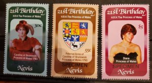 1982 Nevis Scott #- 150-2 Diana 21st Birthday SPECIMEN Overprint Set MNH