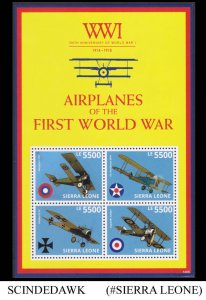 SIERRA LEONE - 2014 AIRPLANES OF WORLD WAR I WWI / AVIATION - MIN/SHT MINT NH