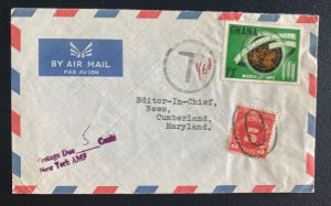 1963 Ghana Airmail Postage Due Cover To Cumberland MD Usa