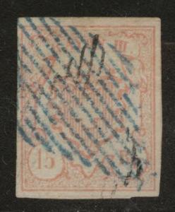 Switzerland Scott 12 Used 1852 blue diamond 4 margin copy CV$125