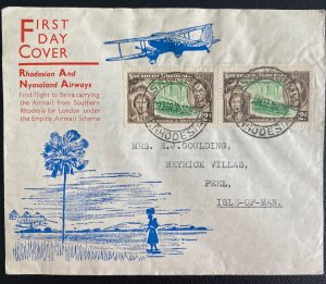 1937 Salisbury Southern Rhodesia First Flight Cover To Peel Isle Of Man FDC