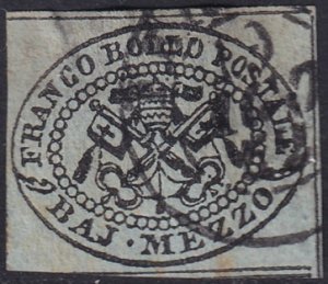 Italy Roman States 1852 Sc 1a Papal States used Terni date cancel large thins