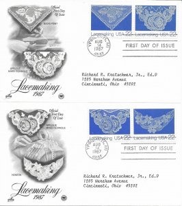 1987 FDC, #2351-2354, 22c Lacemaking, Art Craft/PCS (2)