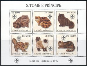 St Thomas & Prince Is. - 2003 MNH sheet of cats\scouting #1510 cv 9.50