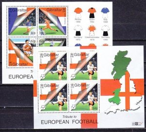 Gibraltar, Scott cat. 835a-836a. European Soccer on 2 sheets. ^