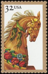 US 2976 Carousel Horses Golden Horse with Roses 32c single (1) MNH 1995