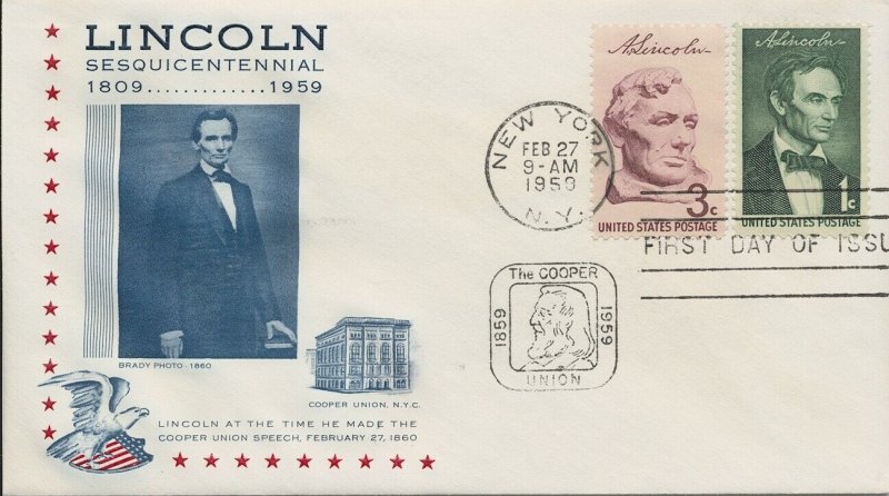 #1113-4 Combo Abraham Lincoln 1st Lincoln Society of Philately cachet First Day