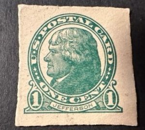 US # ux27 Postal Card Cut Square 1C Jefferson 1914 not cancelled