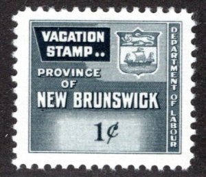 van Dam NBV1, 1c grey, MVLHOG, New Brunswick Vacation Pay, Canada