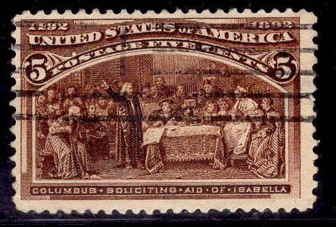 US Stamp #234 5c Columbian USED SCV $8.50