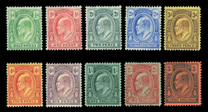 TURKS & CAICOS 1909 King EDWARD VII complete set Scott # 13-22  MH (21 VF used)