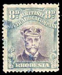 Rhodesia #128 Cat$82.50, 1913 8p gray green and violet, used