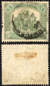 Malay SG48 One Dollar Grey green and Green Fiscally Hand Stamp