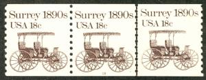 US #1907 18c Surrey, Plate Strip of 3, Plate 12, XF mint never hinged, SELECT!