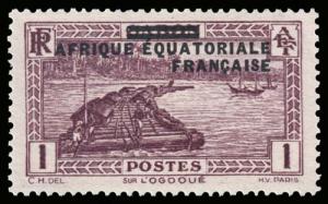 French Equatorial Africa - Scott 1 - Mint-Hinged - Pencil Marks on Back