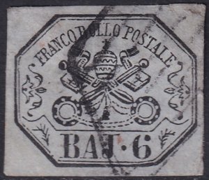 Italy Roman States 1852 Sc 7 Papal States used grill cancel couple small tears