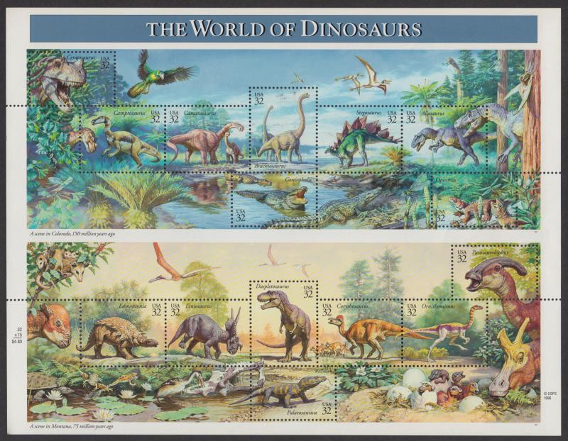US #3136  Dinosaurs   Full sheet of 15  MNH