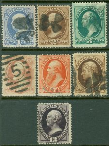 EDW1949SELL : USA 1873 Scott #156-62 F-VF, Used. Scarce. Sound. Catalog $300.00.