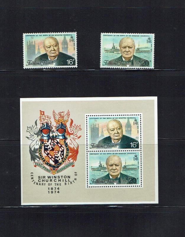 Falkland Islands 1976 Churchill Birth Centenary, set + m/s, MNH