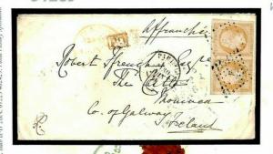 FRANCE CLASSIC NAPOLEON Franking 1856 Cover Ireland *MONIVEA* Receiver J123d
