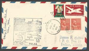 1951 Tulsa Ok To St Louis Mo Flt Route A M 107 W/#803 5c Prexy Pr 5c See Info