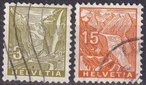 Switzerland #219, 222 F-VF Used CV $8.25 (Z4589)