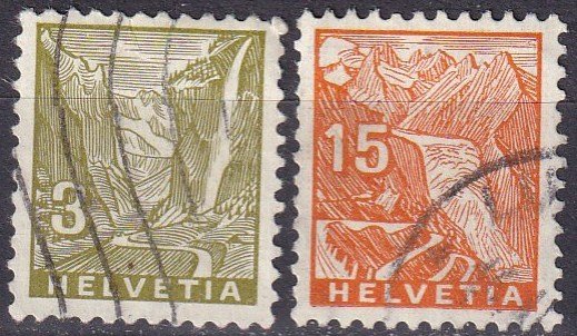 Switzerland #219, 222 F-VF Used CV $8.25 (Z4589)