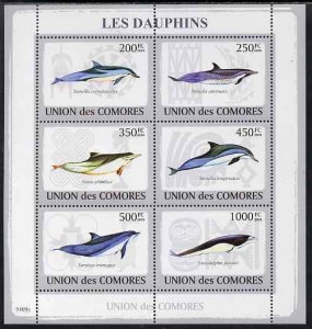 Comoro Islands MNH S/S Dolphins Marine Life 2009 6 Stamps