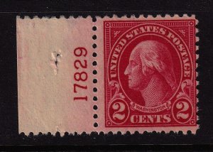 1923 Washington 2c carmine Sc 554 MNH left plate number single CV $15 (L10