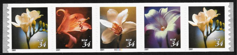 Sc 3478-81 (3481a)   34¢ Four Flowers PNC/5 #B2222, MNH
