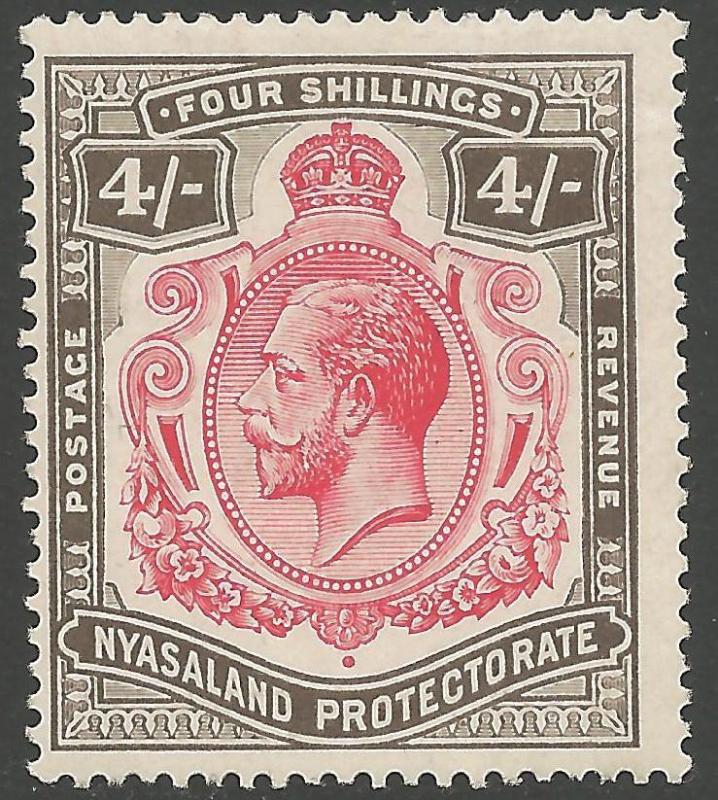 NYASALAND SG95d 1913 4/= CARMINE & BLACK NICK IN TOP RIGHT SCROLL VAR MTD MINT