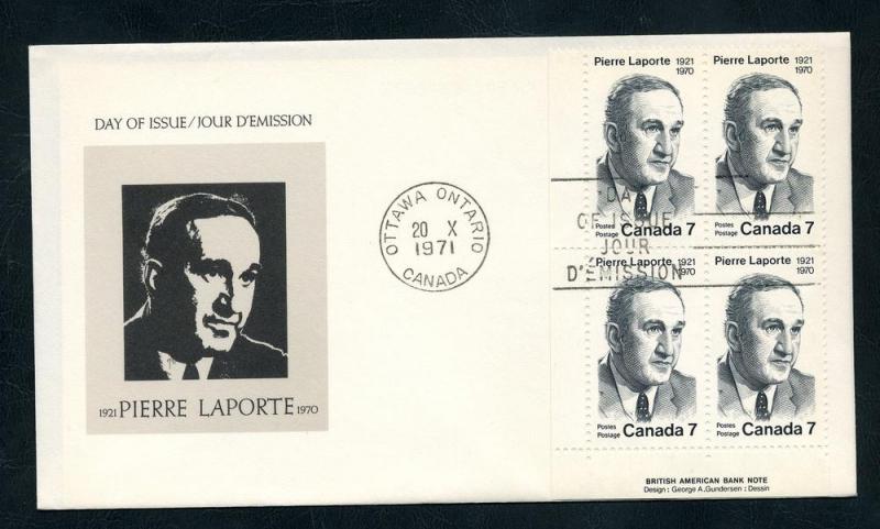 558 Canada FDC LL Block- Pierre Laporte