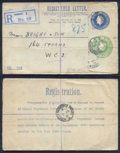 RP33 KGV 3 1/2d and 1/2d Registered Envelope Size G Flap Type 7 Used