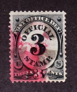 US O49 3c Post Office Department Official Used w/ Quartered Cork and Rose Cancel