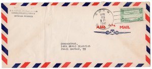 Clipper 20c on Official Penalty envelope airmail Guam to Hawaii 1941