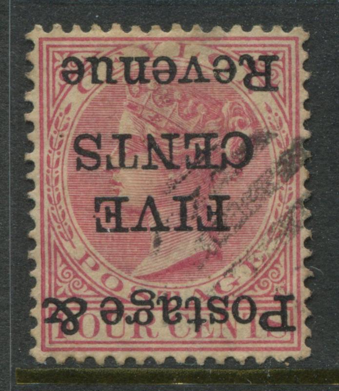 Ceylon 1885 5 cents on 4 cents rose inverted overprint used 