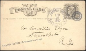 USA 1889 Carrollton Kentucky Maine Cancel Postal Card Cover 111605