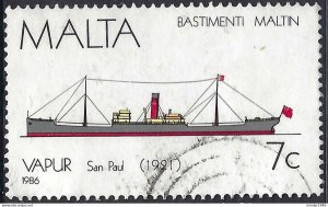 MALTA 1986 7c Multicoloured, Maltese Ships-Vapur San Paul 1921 SG792 Used